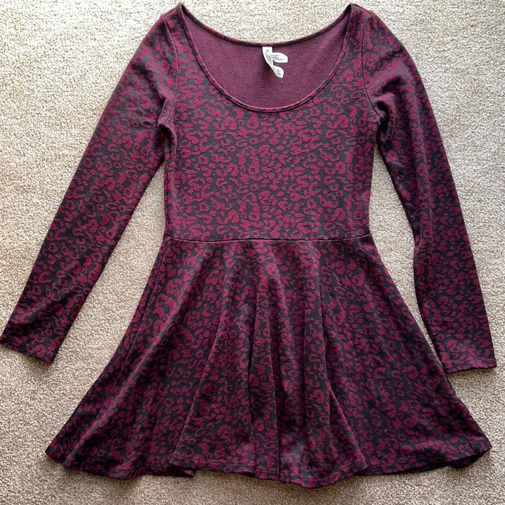 Burgundy Skater Skirt scoop neck dress